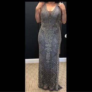 Elegant Gray Beaded Gown